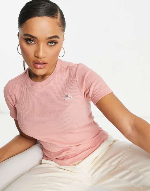 Champion - Geribbeld T-shirt met klein logo in roze