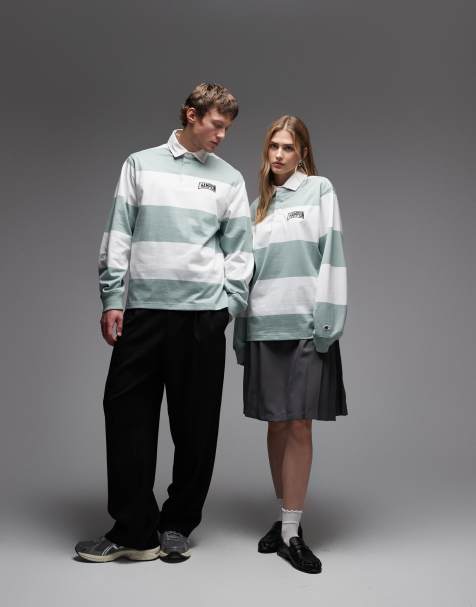 Champion - Gestreept rugbyshirt in saliegroen en wit - view 1