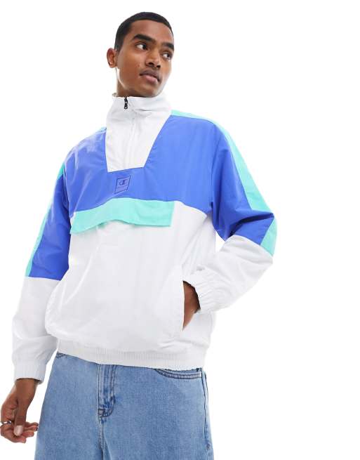 Champion - Geweven sweater met halve rits en kleurvlakken in wit en blauw