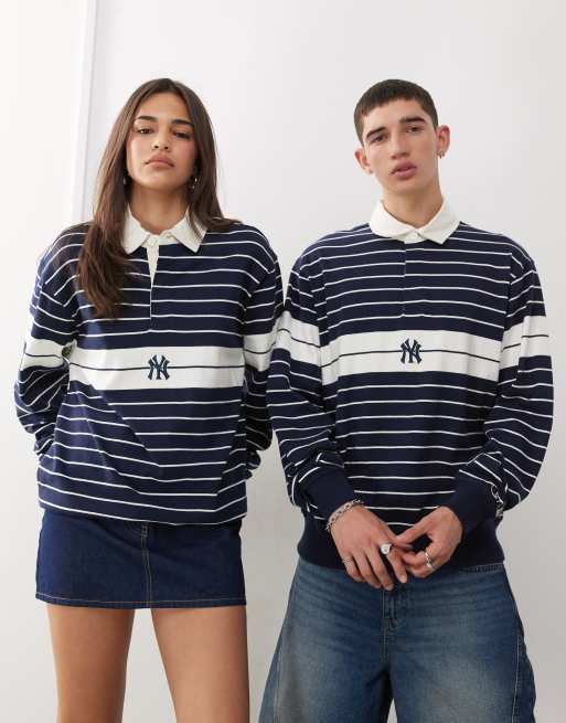 Champion – Granatowa koszula unisex w paski w stylu rugby