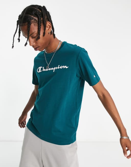 Champion – Grünes T-Shirt mit großem Logo
