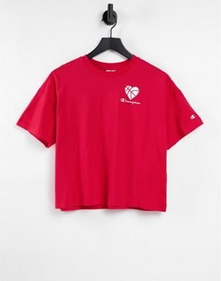 Champion heart print crop t-shirt in red