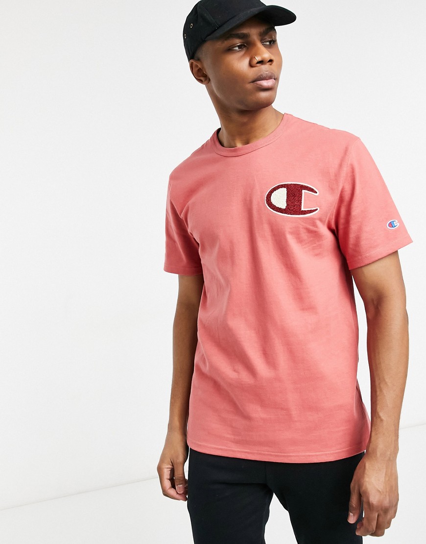 Champion heritage chenille C logo T-shirt in picante pink