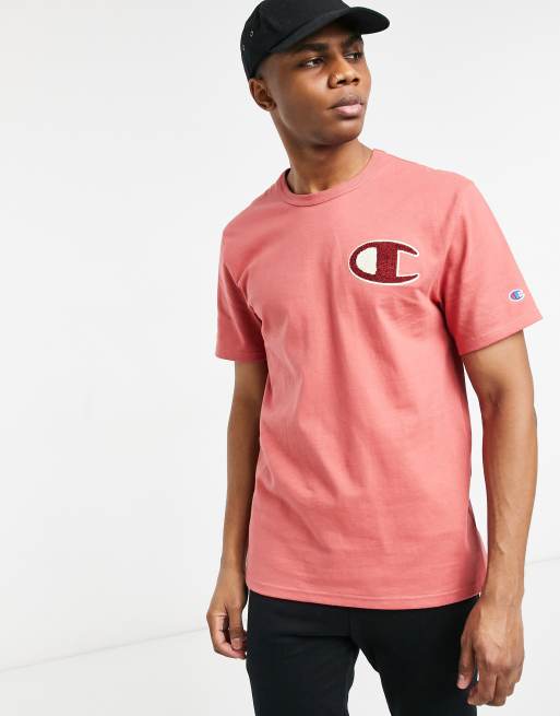 Allemaal melodie enthousiasme Champion heritage chenille C logo T-shirt in picante pink | ASOS