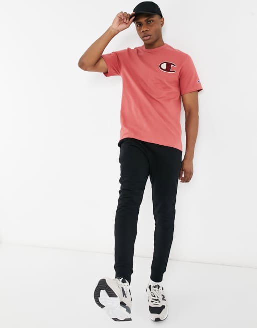 Champion heritage chenille C logo T shirt in picante pink