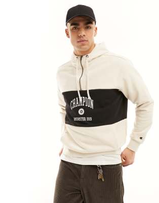 Champion Champion hooded half zip top in beige-Neutral