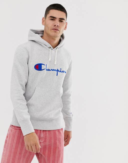 Prematuur Riet Watt Champion - Hoodie in omgekeerde weving en groot logo in grijs | ASOS