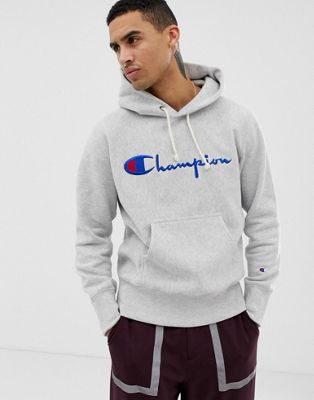 Champion hoodie with large logo in gray 