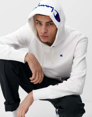 champion hoodie with writing on sleeve