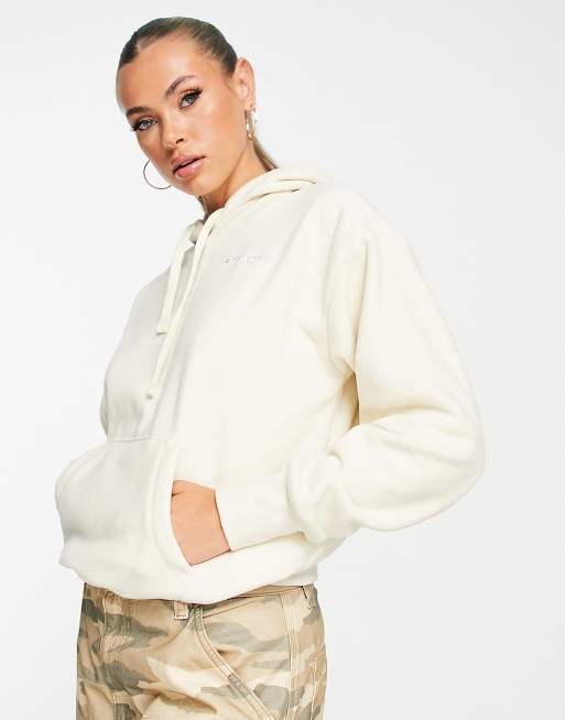 Champion – Kapuzenpullover in Hellbraun mit kleinem Logo