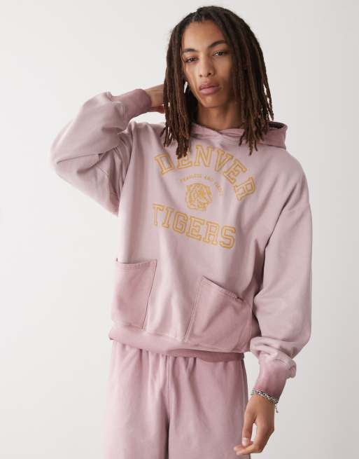 Champion – Kapuzenpullover in verwaschenem Rot mit Print