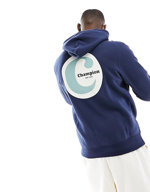 Champion – Kapuzenpullover mit Aufdruck am Rücken in Marineblau | ASOS
