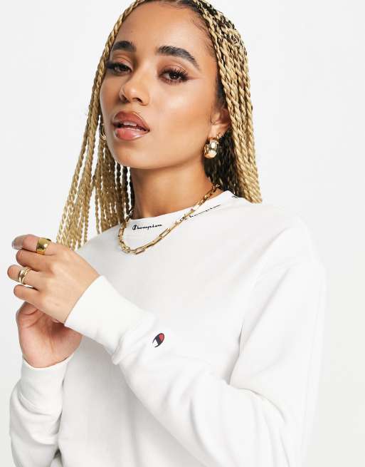 Champion – Kastiges Sweatshirt in Weiß