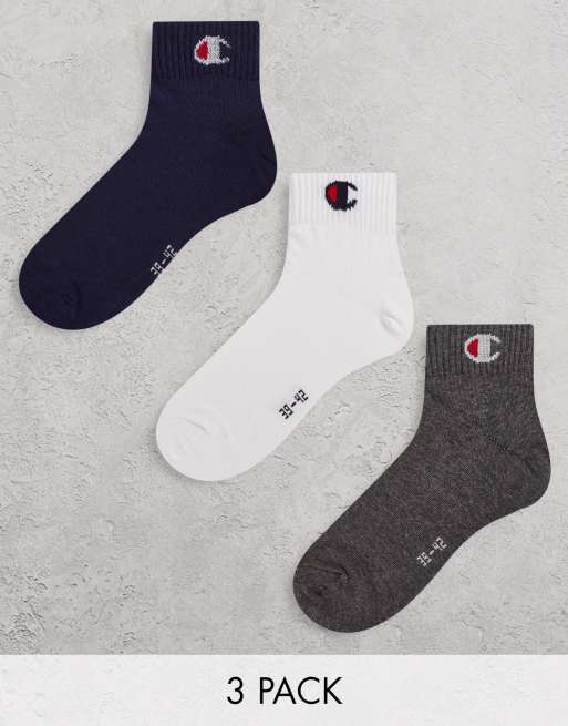 Champion – Knöchelsocken in Blau, Weiß und Grau mit Logo im 3er-Pack 