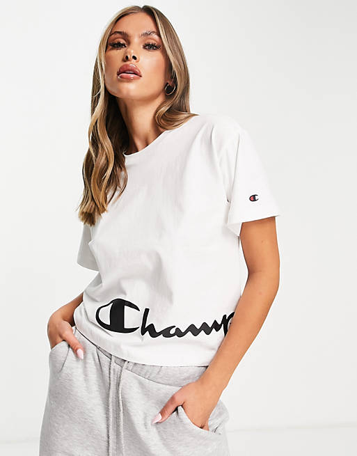 Champion large logo boxy crop t-shirt in white