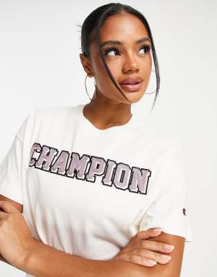 Champion large logo cropped t-shirt in cream