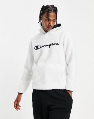 Champion large logo fleece hoodie in white