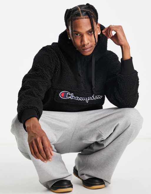 Champion large logo half zip fleece in black