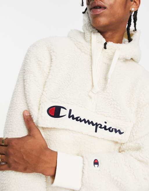 Champion large logo half zip fleece in cream