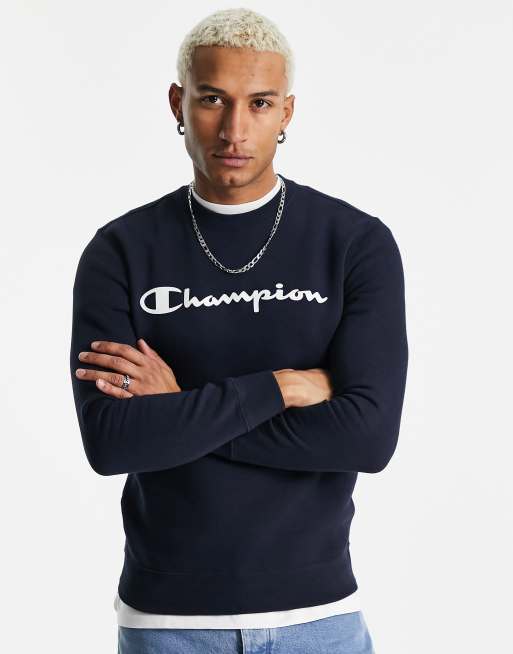 Champion large logo sweatshirt in navy ASOS