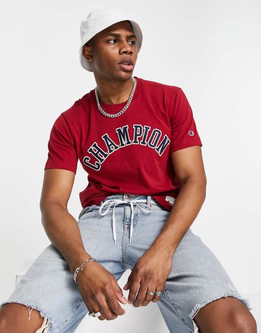 Champion large logo t shirt in red ASOS