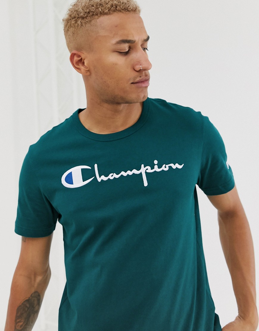Champion large script logo t-shirt in teal-Blue