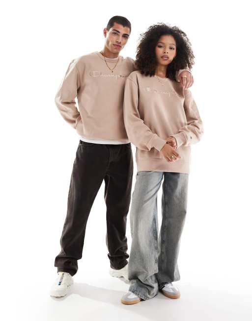 Champion – Legacy – Brun sweatshirt i unisex-modell med ton-i-ton-färgad, centrerad logga