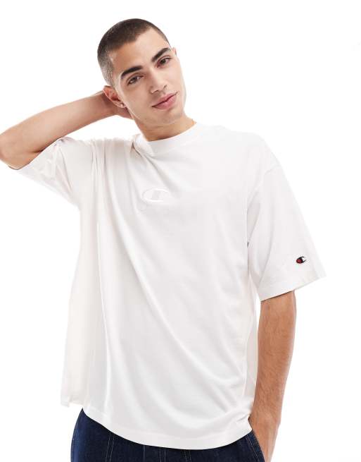 Champion - Legacy - T-shirt color bianco sporco con logo piccolo al centro