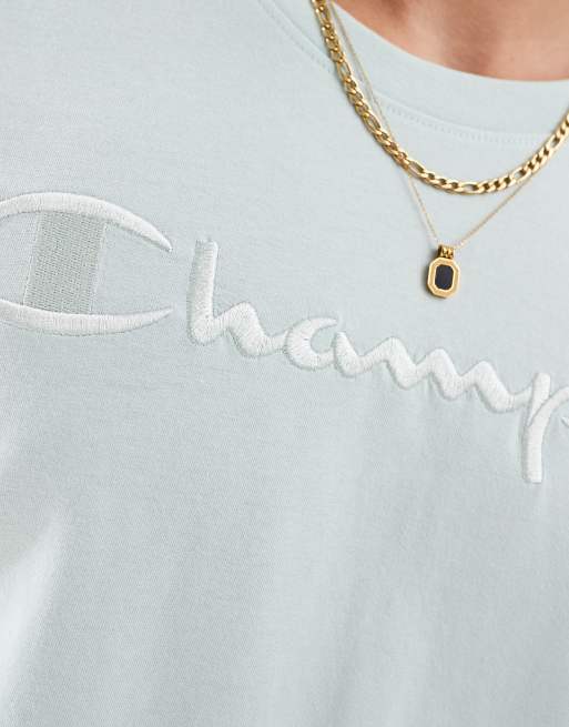 Champion - Legacy - T-shirt unisexe avec logo ton sur ton au centre - Bleu clair, 2 de 4