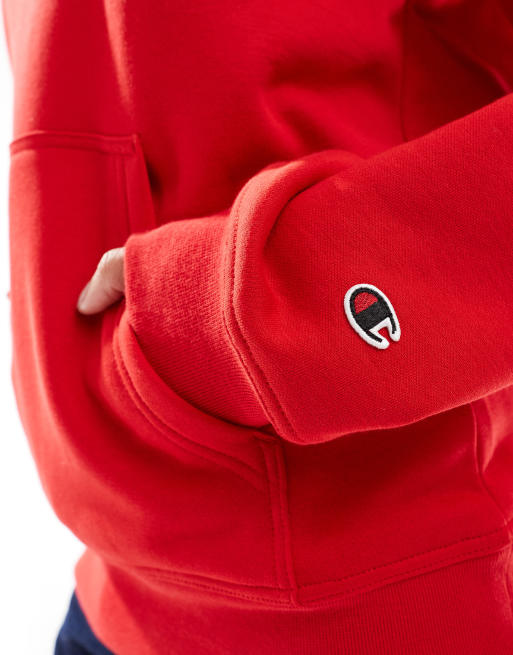 Champion - Legacy - Uniseks hoodie met logo in het midden in rood, 3 van 4