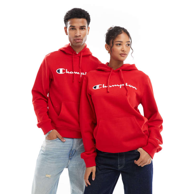 Champion sweater logo all over red best sale