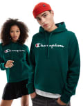 Champion Legacy unisex centre logo hoodie in green