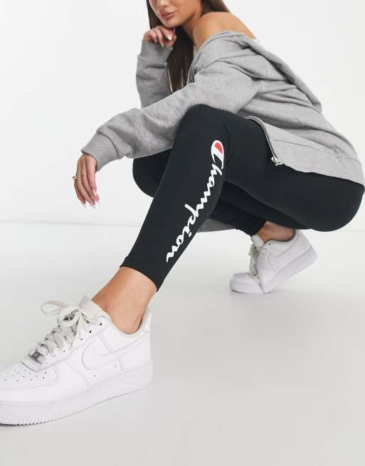 チャンピオン レディース レギンス ボトムス Champion leggings with large side logo in black  Black