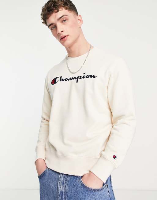 Champion – Ljusbrun sweatshirt med stor logga