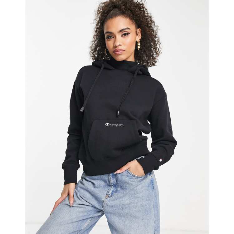 Champion logo cropped hoodie in black