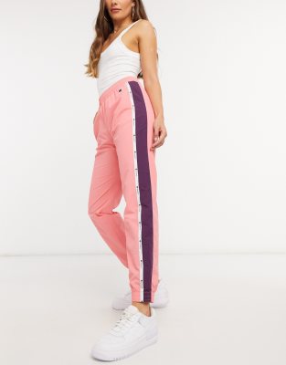 pink and white track pants