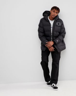 champion long puffer jacket with logo