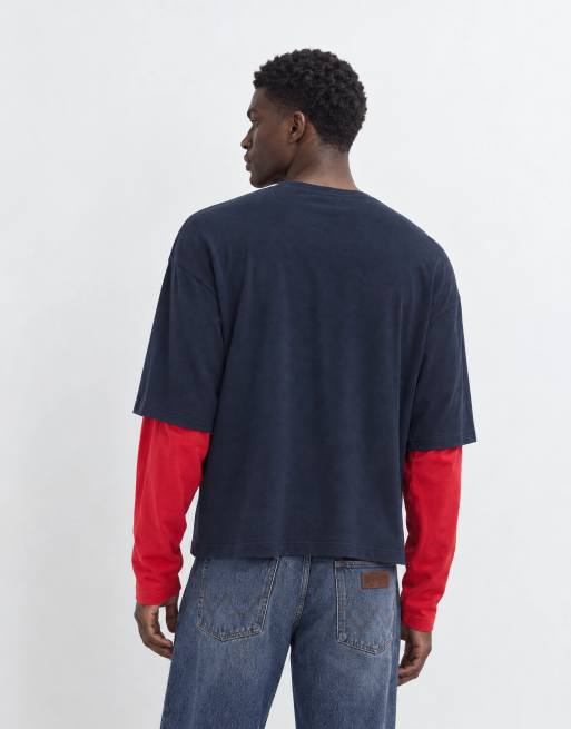 Champion long sleeve double layer crewneck t-shirt in navy, 7 of 9