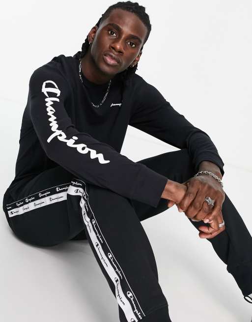 Champion long sleeve top with large logo in black | ASOS