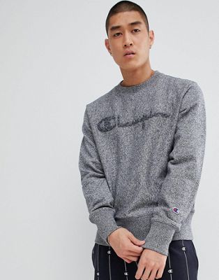 Champion – Marinblå vändbar sweatshirt med stor text-logga-Grå