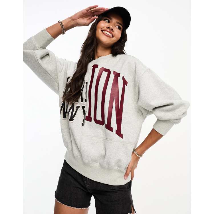 Champion new york patch logo sweatshirt in grey | ASOS