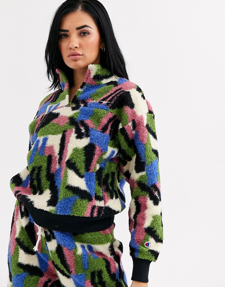 Champion - omvendt vævet sweatshirt med halv lynlås og abstrakt print (del af sæt)-Multifarvet