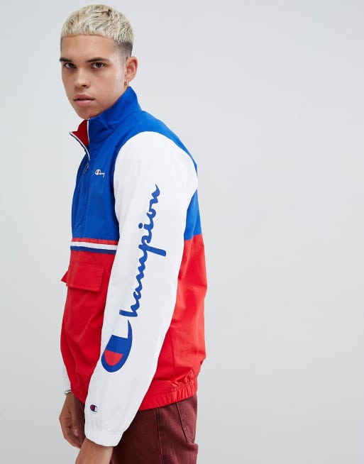 Champion red white hot sale and blue jacket