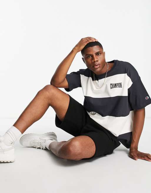 Champion oversized stripe t shirt in black ASOS