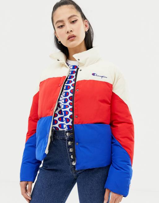 Champion padded jacket with embroidered chest logo in color block