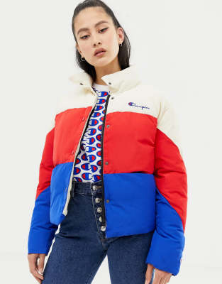 champion colour block quilted puffer jacket