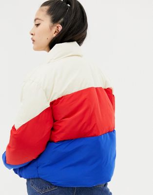 champion colour block quilted puffer jacket