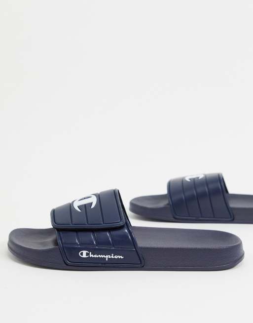 Champion Panama velcro slides in navy ASOS