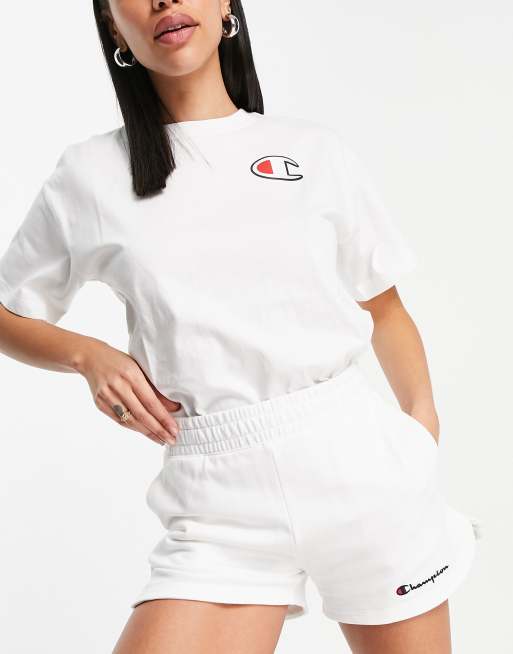 Champion - Pantaloncini a vita alta, colore bianco