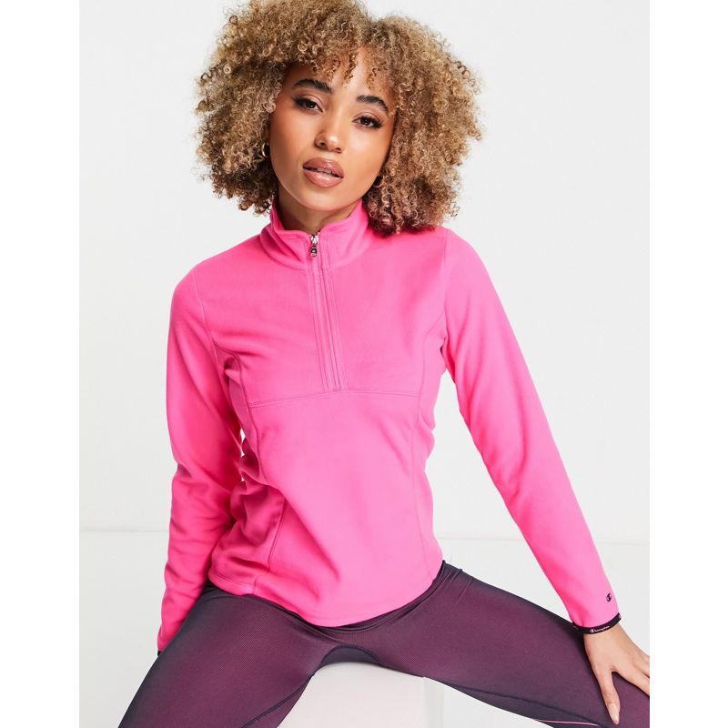 Donna Activewear Champion - Pile rosa con logo e zip corta